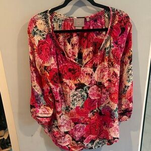Anthropologie Floral Blouse - Pink and Red